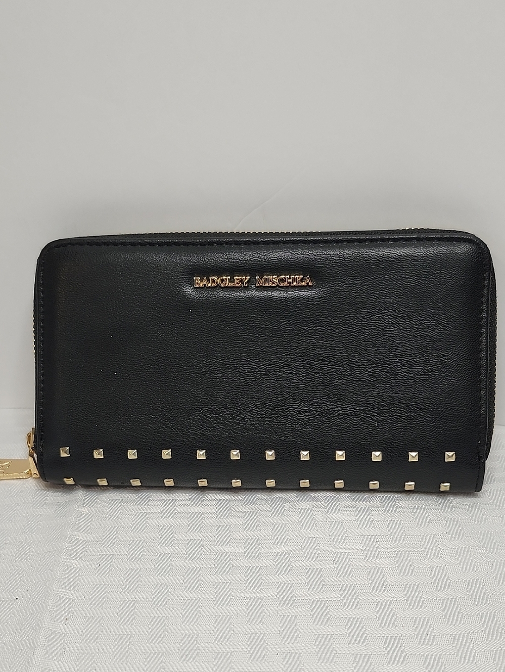 NWOT Badgley Mischka Black Studded Zip Around Wallet Clutch